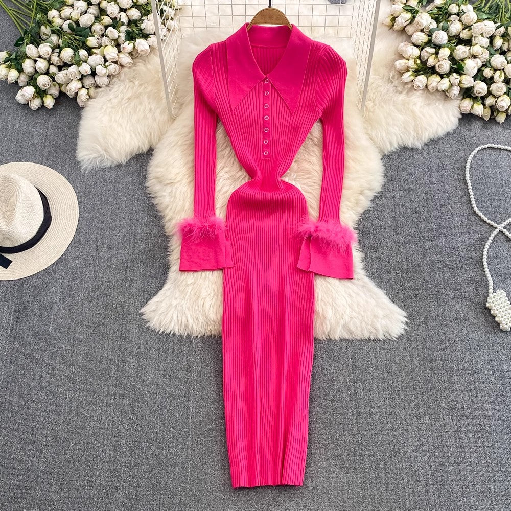 Fashionable mid-length knitted dress S4422