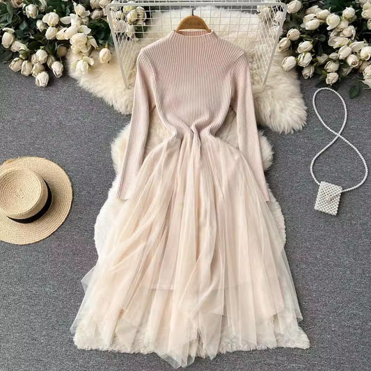irregular long-sleeved knitted dress for women new long-sleeved sweater dress S4500