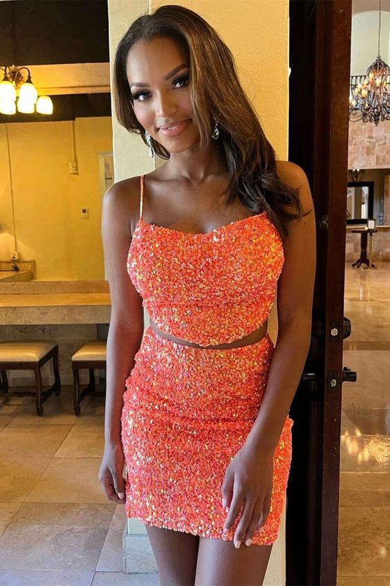 Two Piece Sequin Short Homecoming Dress Cocktail Dresses Parties S2872