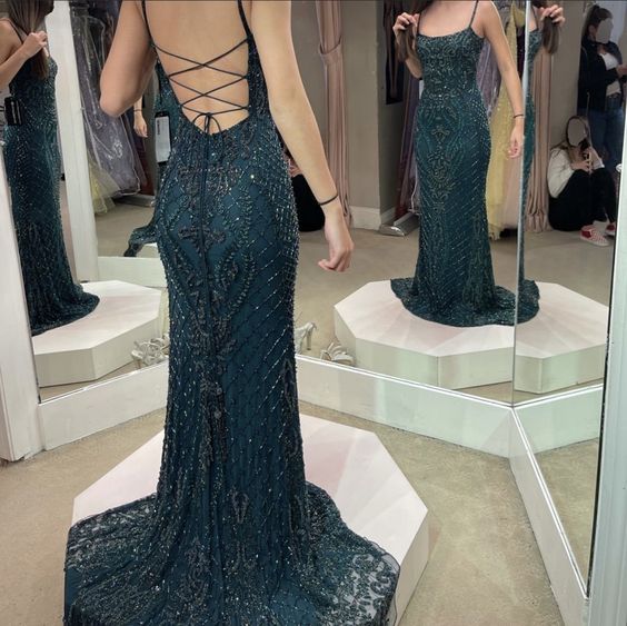 forest green prom dress S2978
