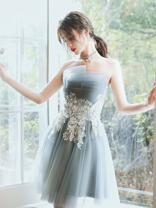 Gray Short Prom Dress, Gray Cute Homecoming Dress S3217