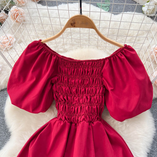Cute Puff Sleeve Dress, A-line Fashion Girl Dress S4409