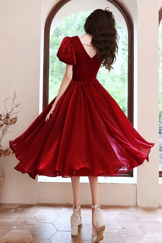 RED V NECK SHORT PROM DRESS A LINE HOMEOCMING DRESS S2578