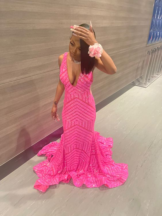 Sexy Deep V Neck Pink Prom Evening Dresses,Evening Party Dresses S3609