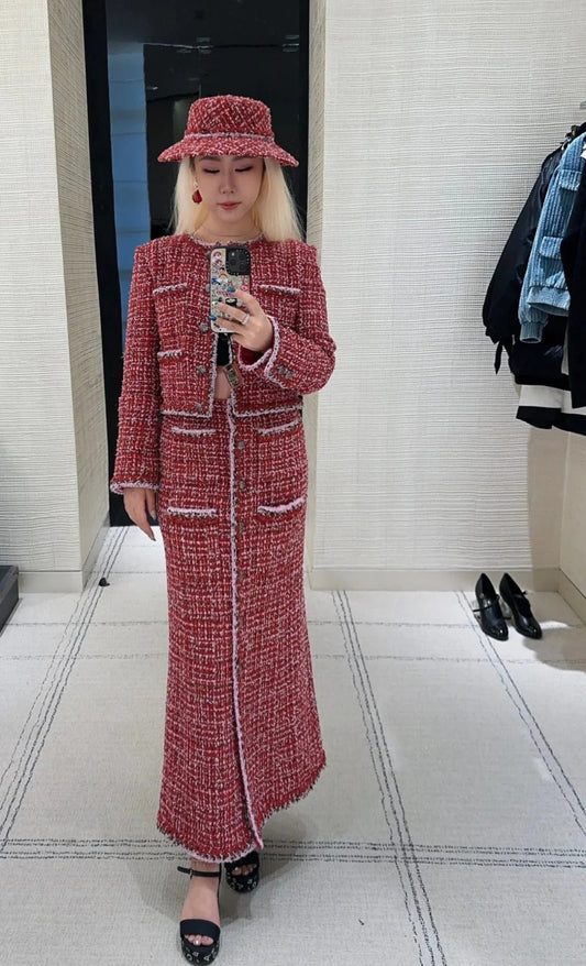 CHANEL 25S RED TWEED FOUR-POCKET SKIRT 314