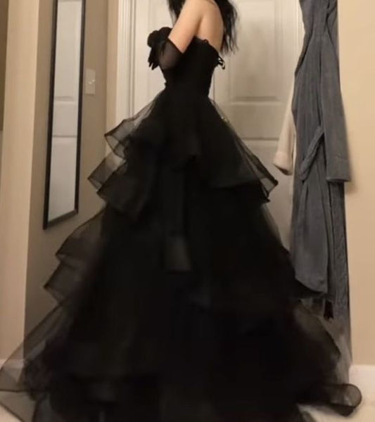 Black Prom Dress, Tulle Evening Dress S2205