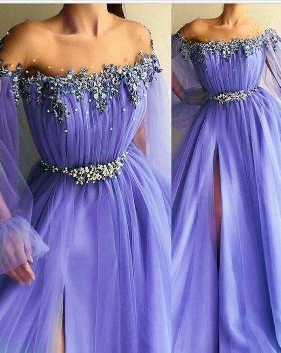 Purple Tulle Prom Dresses, A-Line Tulle Party Evening Dresses S2218