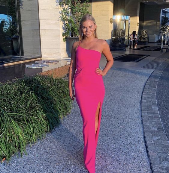 Hot pink bridesmaid dress Simple Long Party Formal Prom Dresses for Girls S2251