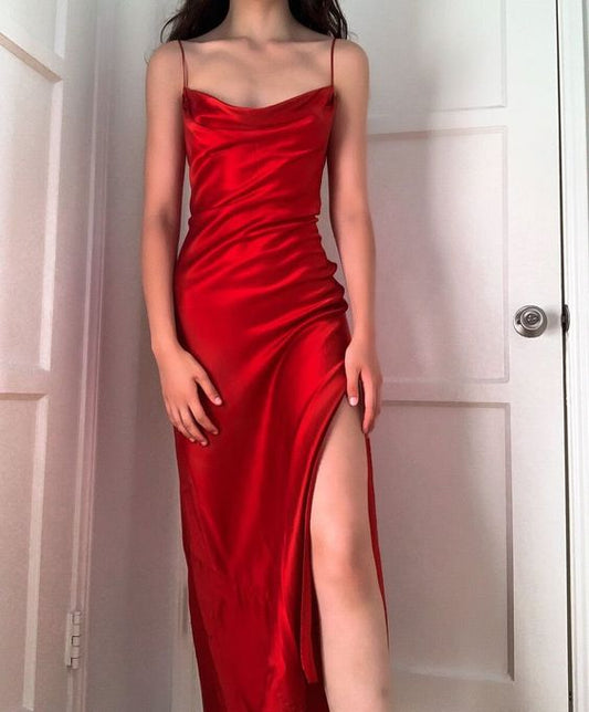 Red prom dress,spaghetti straps evening dresses S2298