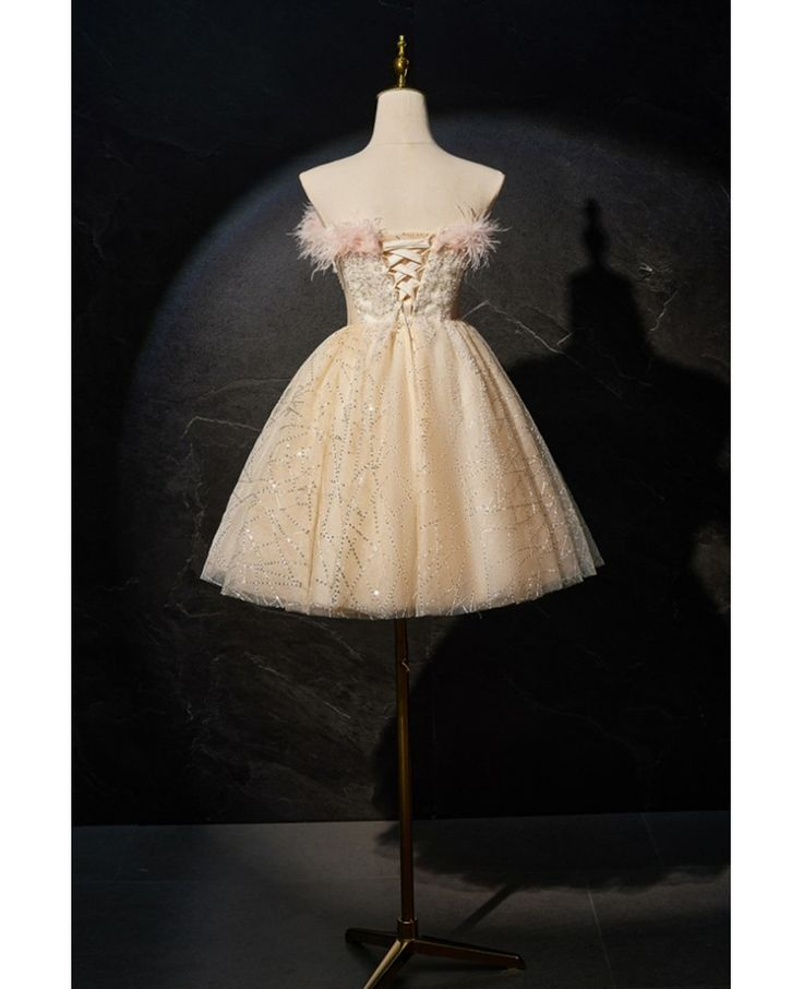 Pretty Champagne Sequin Tulle Short Birthday Outfits 6th Grade Homecoming Dress S637