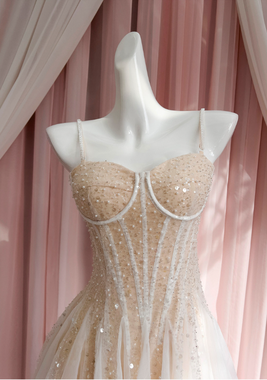 Sparkly Champagne Sequins Spaghetti Straps Homecoming Dress Cocktail Dress S433