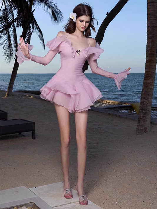 Simple Fashion Pink Off-the-shoulder Design A-line Party Dresses Homecoming Dresses, D1391
