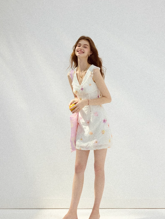 Flower language tipsy floral dress French suspender skirt holiday wear short skirt skirt female summer R3425