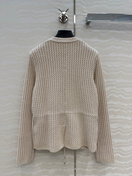 Chanel 26c Rhinestone Buckle Belt Cardigan Beige Wool 333717