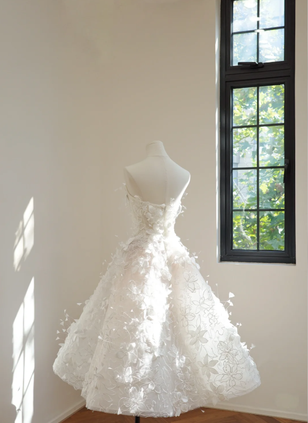 Fairy Strapless White Tulle Lace Gardenia A Line Birthday Outfits Homecoming Dress D2144