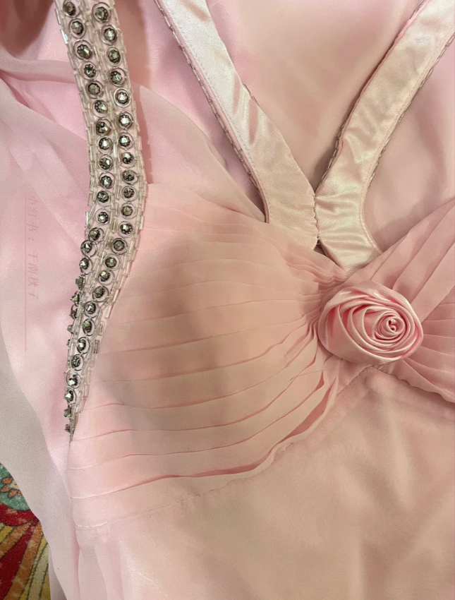 Classy Pink V Neck Chiffon Beaded Mermaid Long Wedding Guest Dress Formal Evening Dress D21119