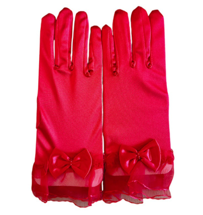 Lace Trim Satin Gloves Wedding Bride Elegant Wrist Lace Gloves For Opera Dinner Party S6224