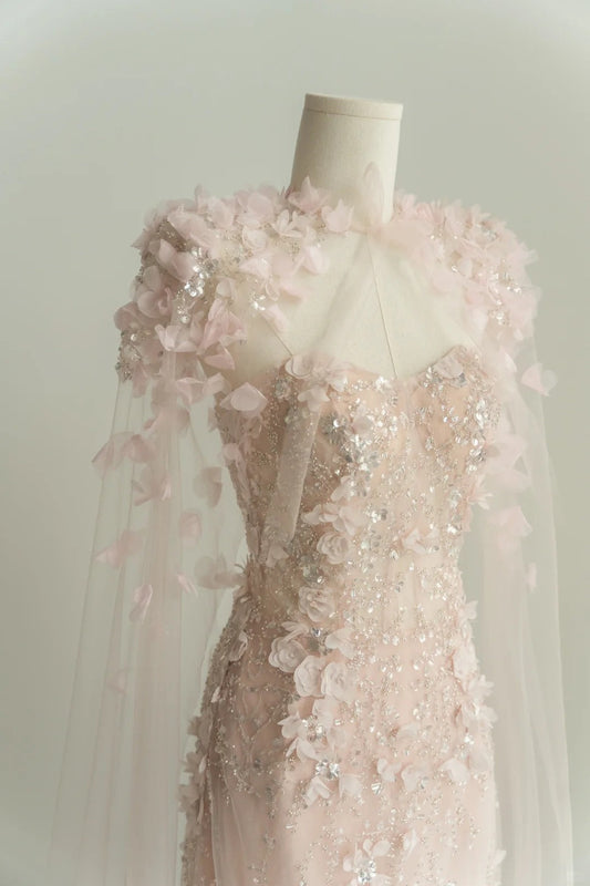 Pink Long Stunning Evening Gowns Prom Party Dresses With Shawl S6914