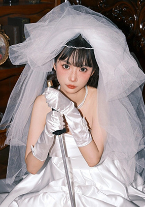Off-white satin bow mid-length S6233