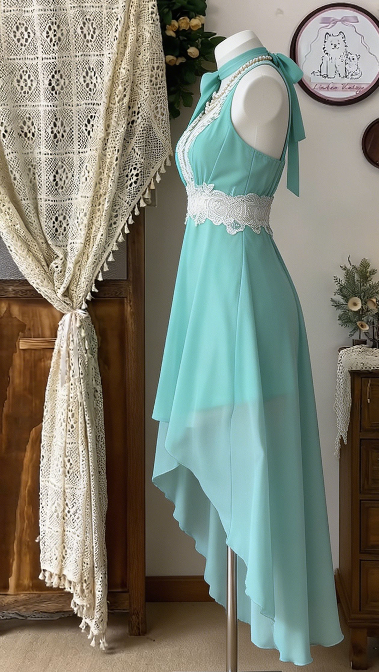 Stunning Homecoming Dress Halter Lace Hi-Lo Back to School Outfits Party Dress D6527