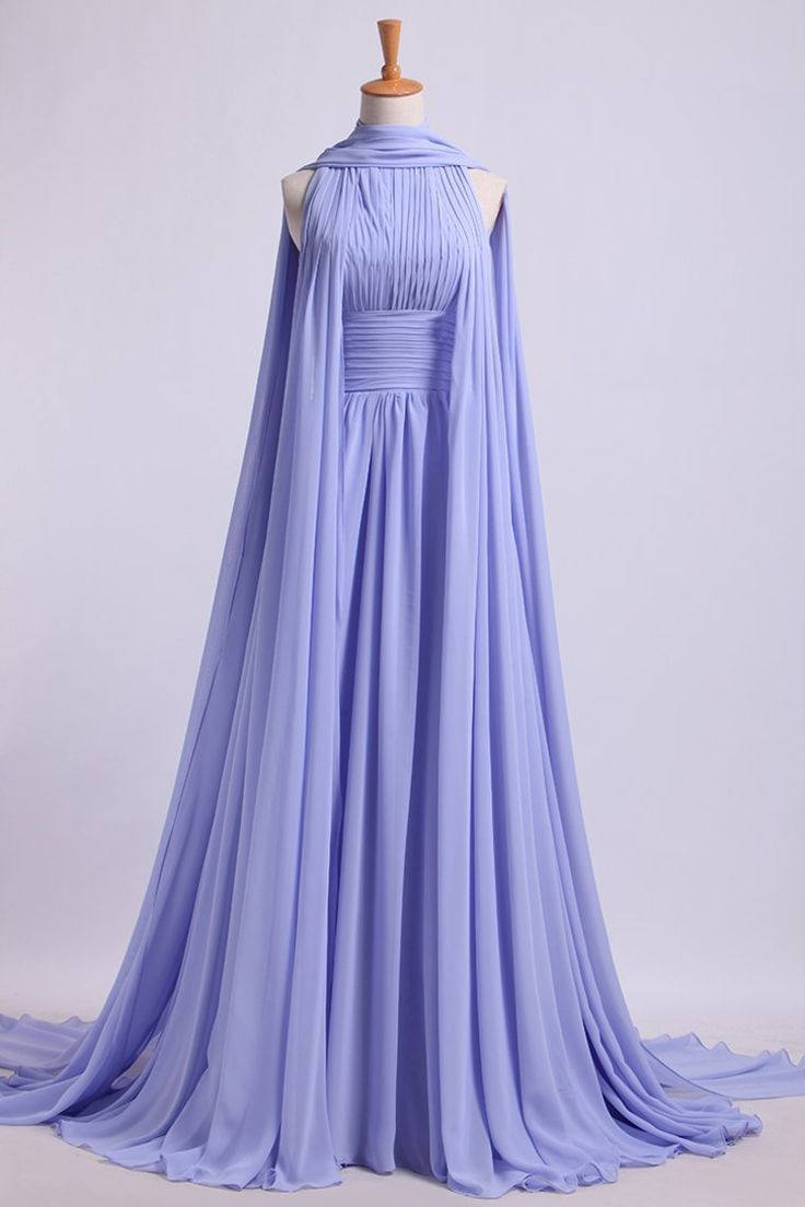 Elegant Lilac Halter Neck A-Line Chiffon Long Prom Dress Evening Party Dress, D938