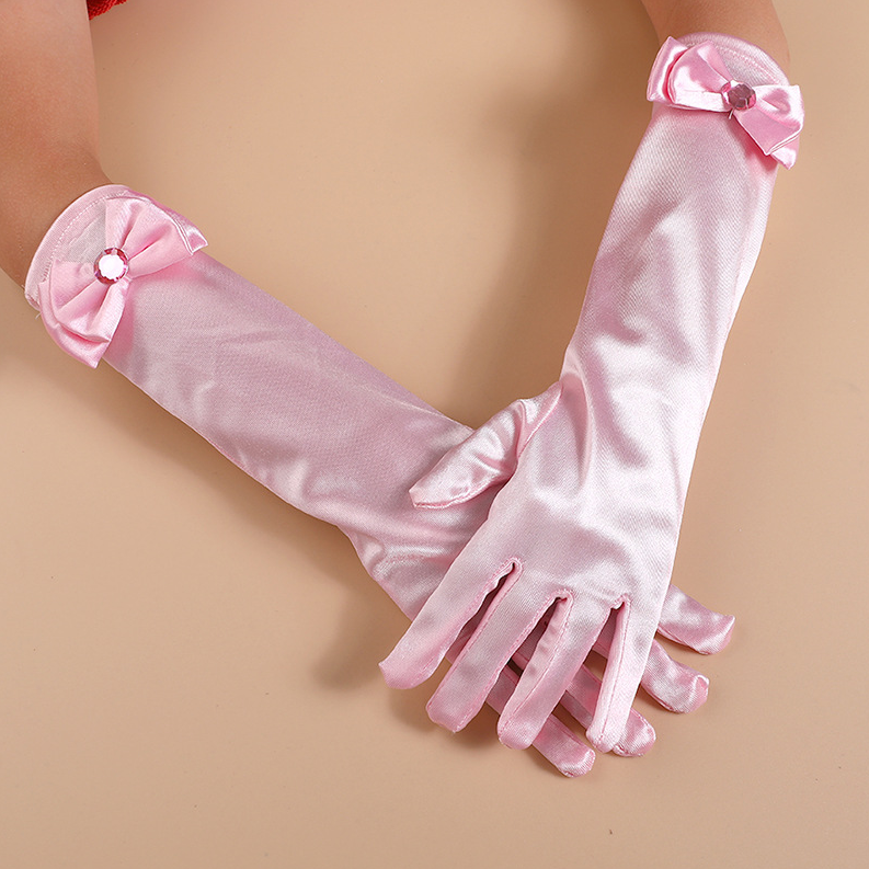 Children's Satin Bow Gloves Children's Performance Party Dress Accessories Sun Protection Long S6266