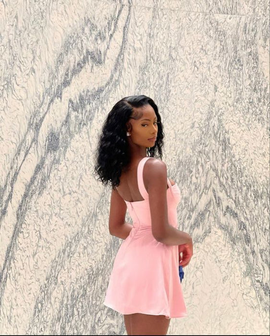 A-line Pink Short Homecoming Dress,Pink Graduation Dress Y1944