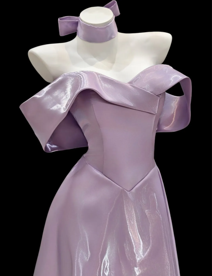 Fairy Off The Shoulder Purple Satin A Line Long Party Dress 18th Birthday Outfits D2334