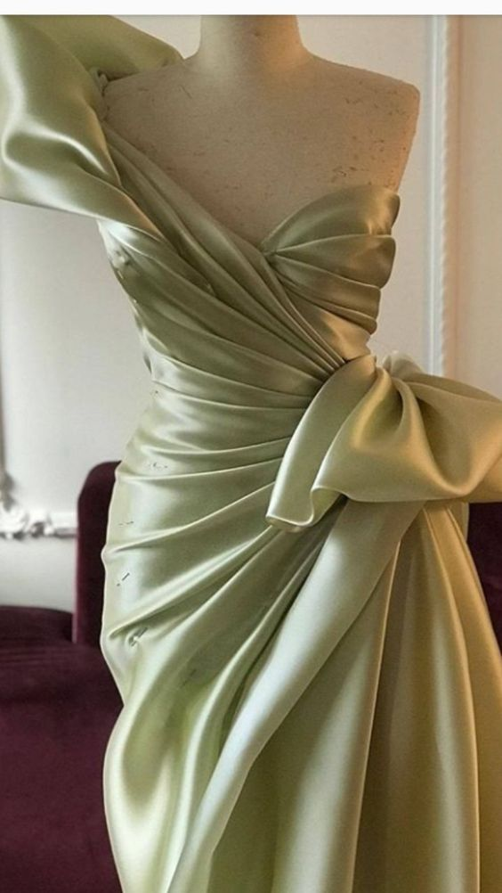 Chic Sage Green Prom Dress With Pleated Y5116