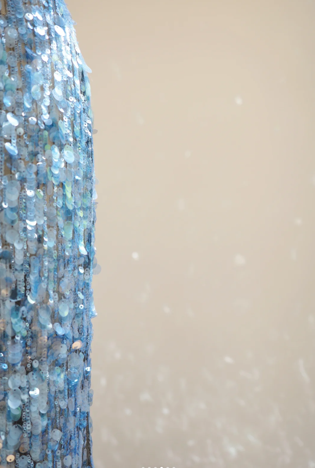 Gorgeous Halter Deep V Blue Sequin Beaded mermaid Long Party Dress Evening Dress D2176