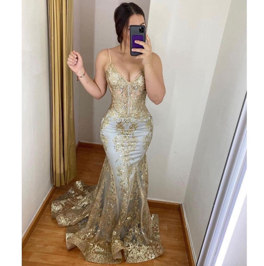 Sexy Spaghetti Straps Mermaid Evening Dress,Glamorous Evening Gown Y5253