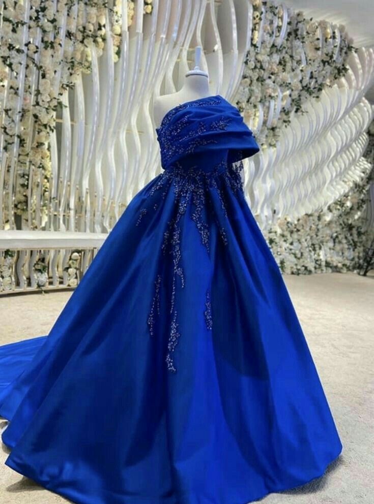 Sexy Ball Gown Strapless Royal Blue Prom Dress With Pleated Long Satin Prom Dresses Party Dress C3303