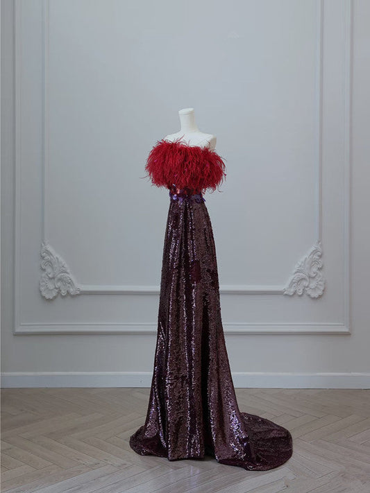 Sexy A Line Strapless Sequin Long Prom Dresses Evening Gowns