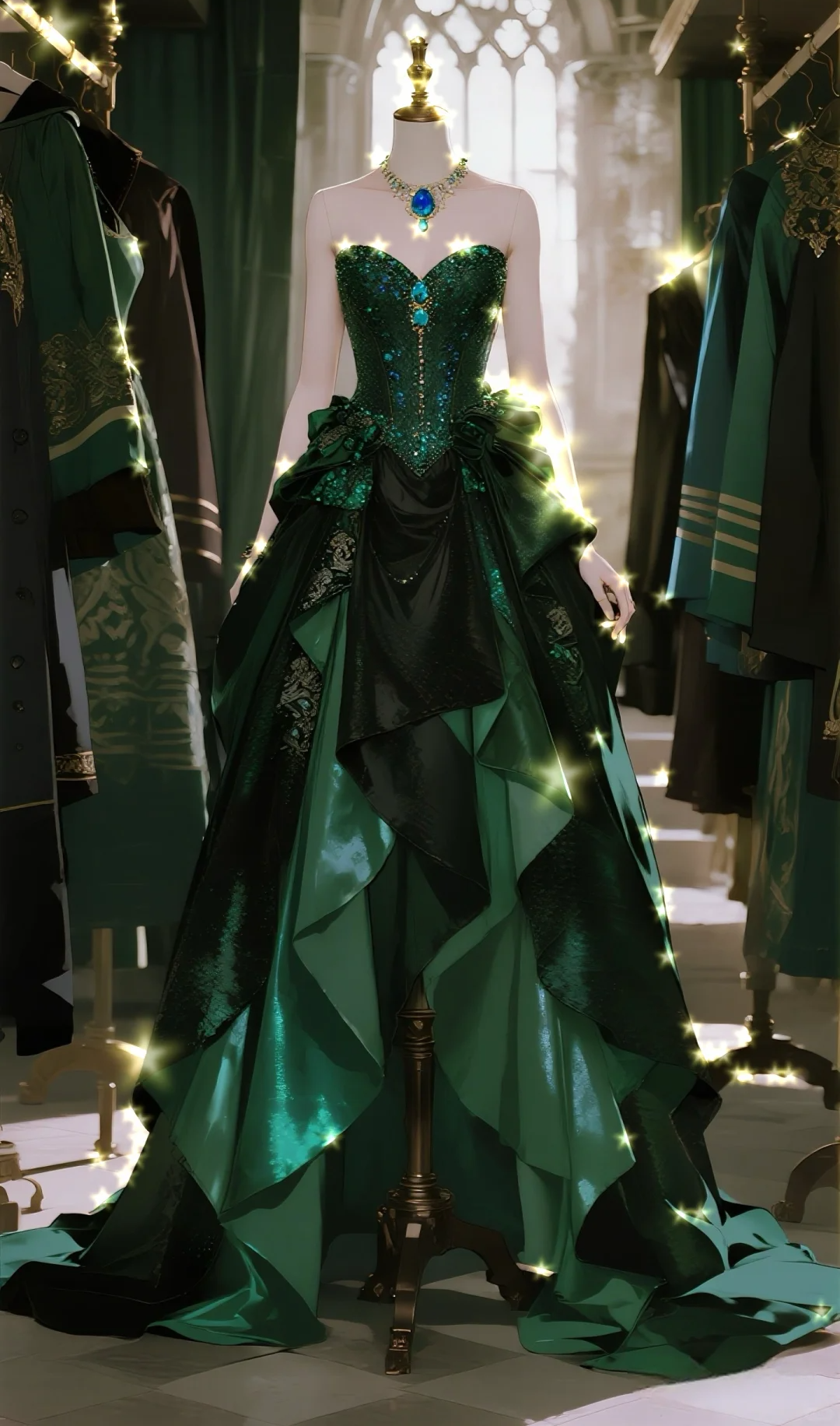 Gorgeous Ball Gown Dark Green Sweetheart Satin Sequin Long Prom Dress, Evening Dress C6104