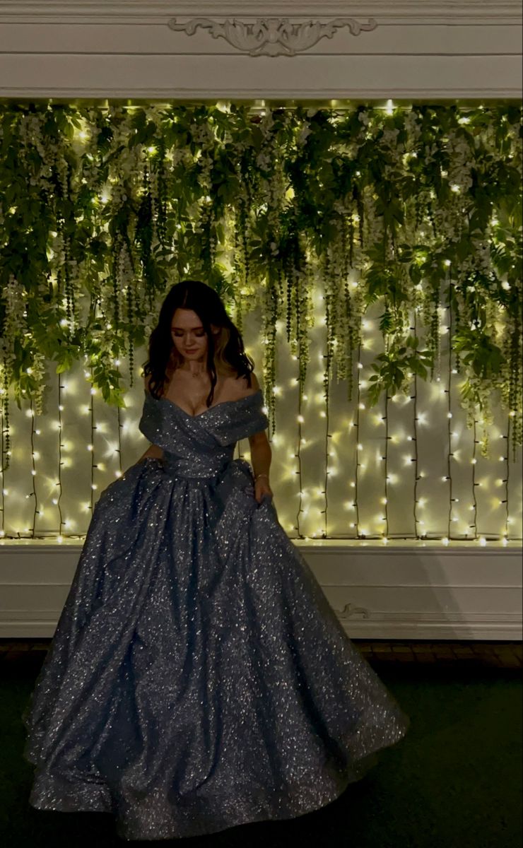 Glitter Princess Ball Gown Off The Shoulder Sequin Without Sleeves Long Prom Dress, Evening Dress C6358