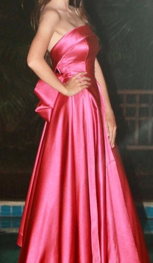 Cute Hot Pink Strapless Satin A Line Long Birthday Party Dress Prom Gown