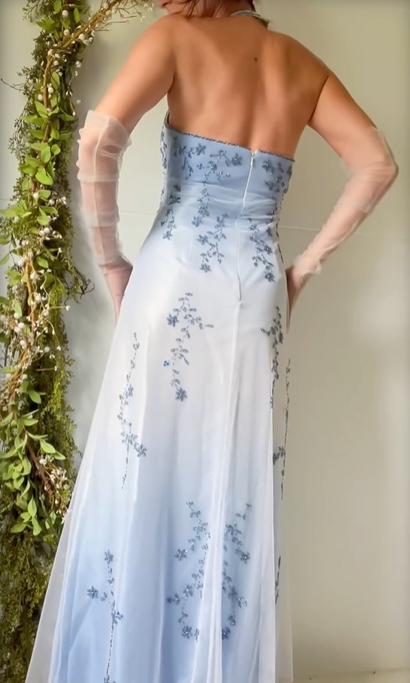 Ombre Halter Neck A-Line Beading Long Prom Dress Vintage Party Dress, D680