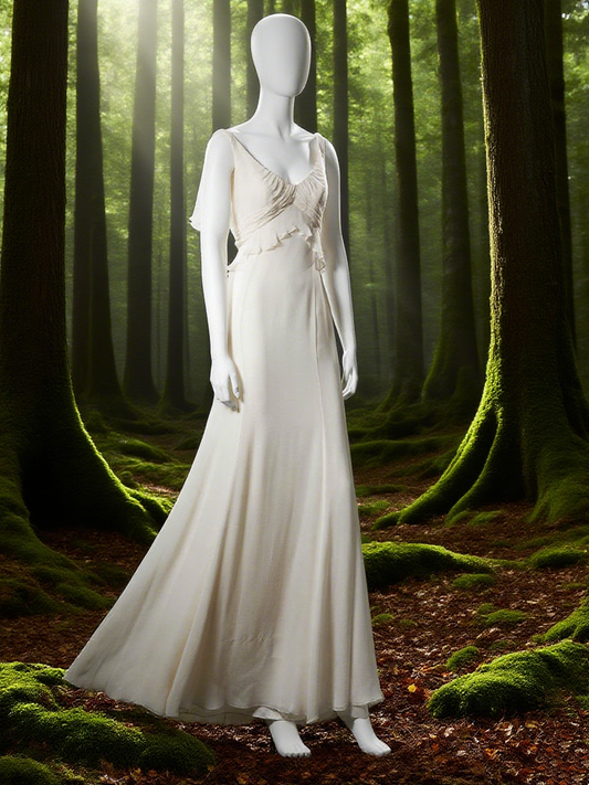 Elegant Ivory Straps A-Line Chiffon Vintage Long Party Dress Evening Gown D860