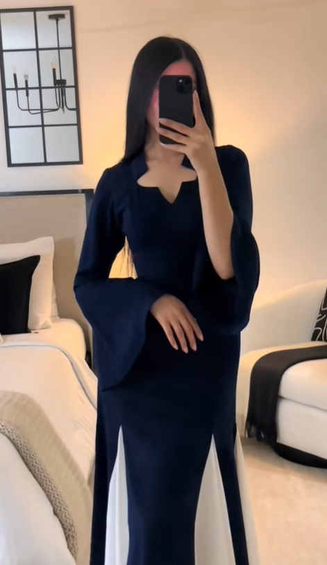 Modest Navy Blue Long Sleeves A-Line Chiffon Long Formal Party Dress, D929