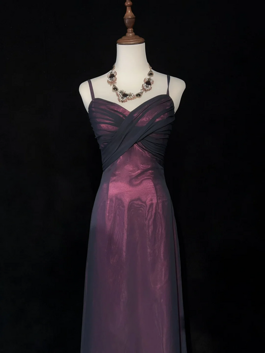 Elegant A line Spaghetti Straps Grape Tulle Long Prom Dresses Party Dress Summer 20th Birthday Outfits 18th Birthday Dresses DH1460
