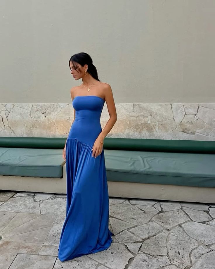 Elegant A Line Strapless Royal Blue Long Prom Dresses Party Dress 18th Birthday Outfits Graduation Dresses DH2317