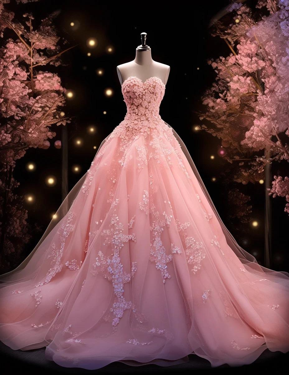 Gorgeous Pink Sweetheart Tulle Long Ball Gown Sweet Applique 16th Birthday Dress Cute Beaded Quinceanera Dress DH2739