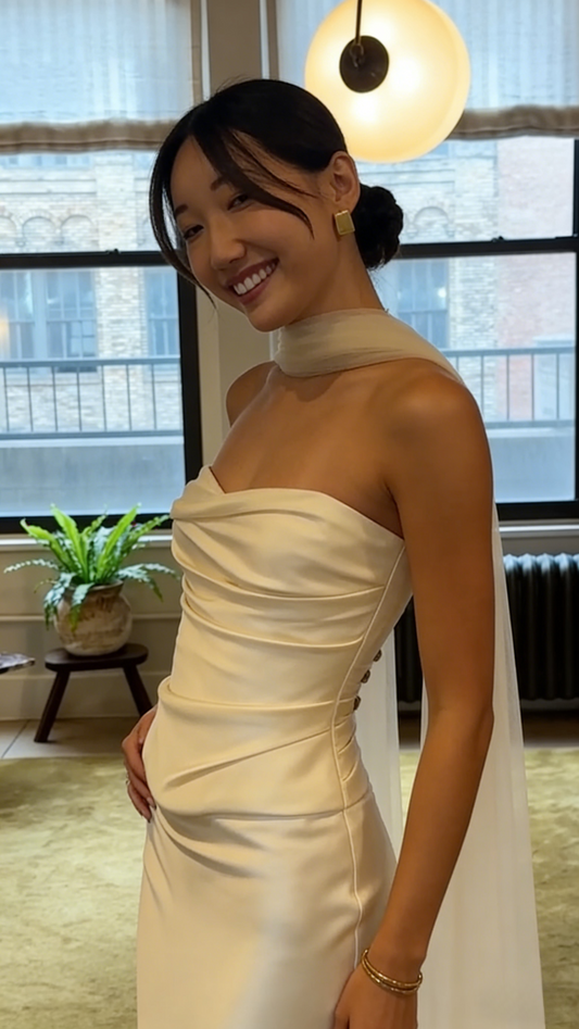 Ethereal Wedding Dress Sheath Strapless Satin Long Ivory Wedding Dresses Bridal Gowns DH863