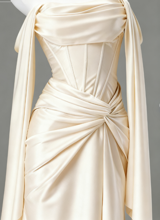 Elegant Sheath Light Champagne Long Prom Dresses; Satin Light Champagne Evening Dresses DP04009