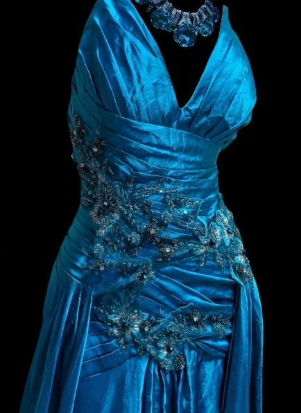 Elegant V-neck Sheath Long Prom Dresses Satin Blue Evening Dresses DP04150