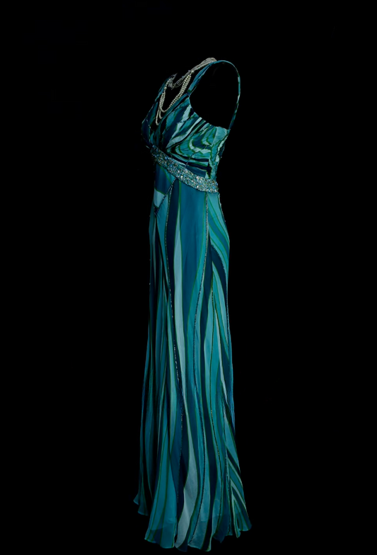 Elegant Straps Sheath Long Prom Dresses Chiffon Sleeveless Evening Dresses Turquoise Mother of Bride Dress DP04268