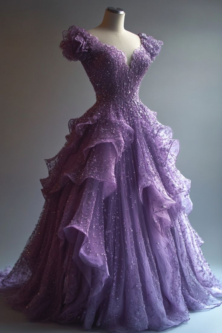Glitter Ball Gown Long Prom Dresses Tulle Purple Quinceanera Dresses Sleeveless Sweet 16 Dresses DP04369