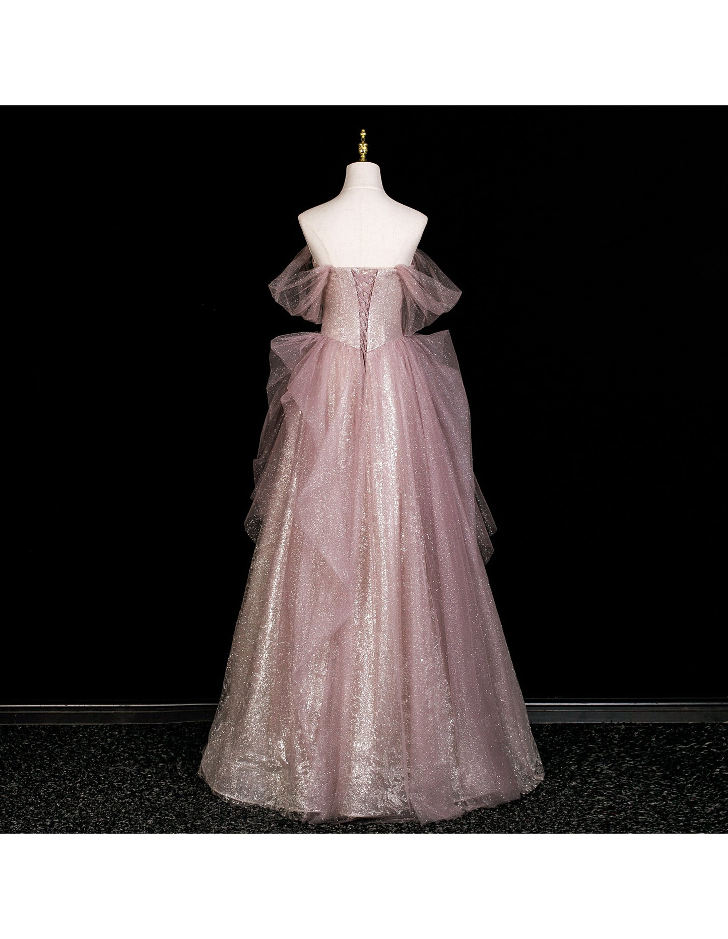 Gorgeous Off-shoulder Birthday Dresses A-Line Pink Long Prom Dresses Rhinstones Tulle Sleevless Evening Dresses DP04424