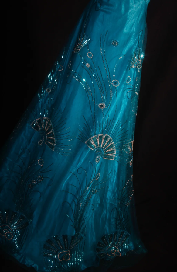 Chic Spaghetti Straps A-Line Long Prom Dresses Sequins Tulle Turquoise Party Dresses Sleeveless Evening Dresses DP04463