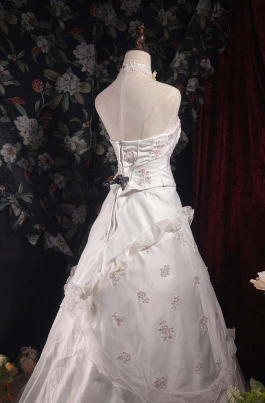 Cute Strapless A-Line Long Prom Dresses Sleeveless White Birthday Dresses Tulle Party Dresses DP04558